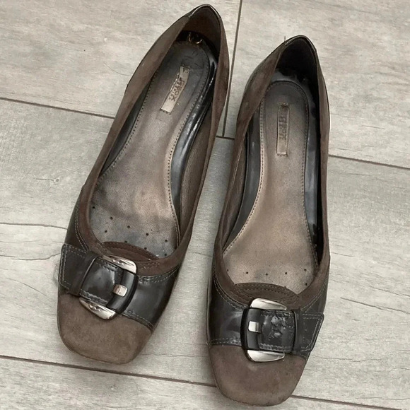 GEOX RESPIRA Suede Patent Leather Ballerina Shoes, Size 8 - Picture 1 of 6